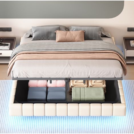 MEUBLIV Polsterbett 180x200 cm Beige – Stauraum, LED-Licht, ohne Matratze (1/5)