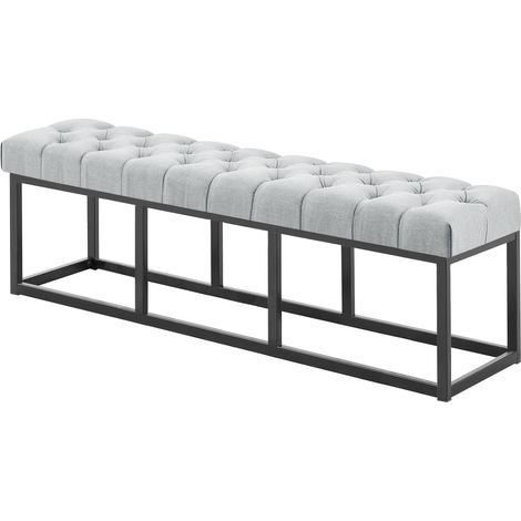 Panca design AMUN in metallo nero opaco e tessuto grigio 150 cm