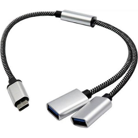 Adaptateur USB 2.0 OTG 2/3 en 1 : câble d'extension USB 2.0 OTG mâle (Type C) vers USB 2.0 OTG femelle (2/3), hub de données, adaptateur secteur. (1/5)