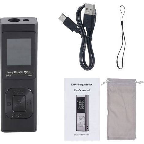 Telemetro portatile ad alta precisione, misurazione del volume e dell'area tramite il teorema di Pitagora, misurazione di valori massimi e minimi, grado di protezione IP54 con schermo LCD retroillumin (1/5)