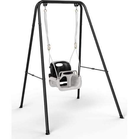 Balançoire 2 en 1 (avec support métallique, ceinture de sécurité et transat, pour l'intérieur et l'extérieur) (noir) (1/5)
