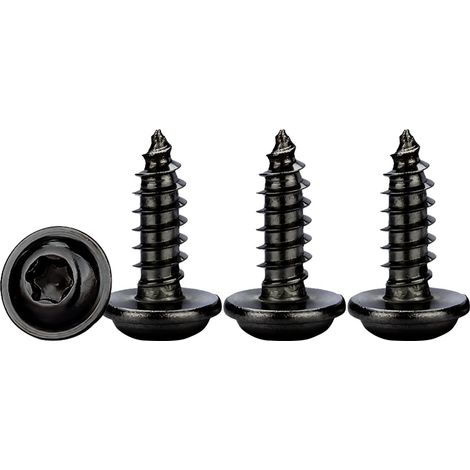 Vis à Tôle Torx M4x10mm,50 Pièces Vis a Bois avec Rondelle Acier Inoxydable A2 V2A Noir Vis Autoperceuse à Tête bombée Plate,Dureté élevée,Entièrement Fileté (1/5)