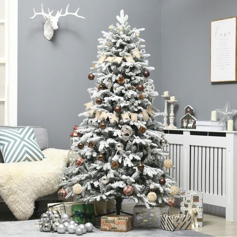 HOMCOM Künstlicher Weihnachtsbaum mit Leuchte, 180 cm Kunsttanne mit Kunstschnee, Standfuß, Kunst Tannenbaum mit 888 Astspitzen für Weihnachtsfest, Indoor