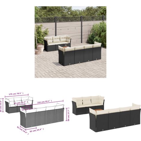 8-tlg. Garten-Sofagarnitur mit Kissen Schwarz Poly Rattan - Gartenmöbel - Outdoor Möbel - Lounge Set - Rattan Gartenmöbel - Polyethylen Gartenmöbel - Home & Living (1/3)