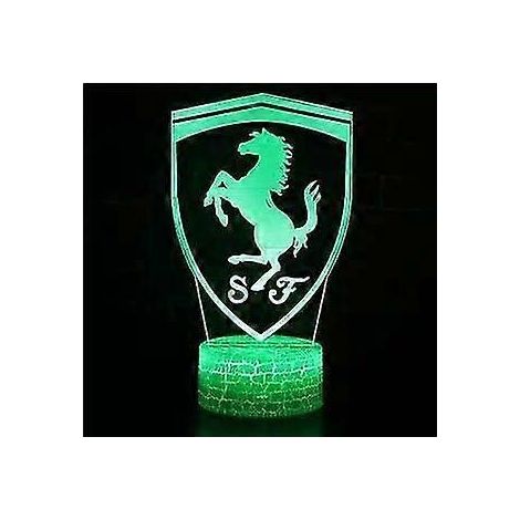 Lampe de bureau 3D Ferrari avec logo de voiture de luxe - Base LED 7 couleurs, alimentation USB ou piles, contrôle tactile, mode fondu rotatif ou couleur fixe.