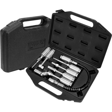 Schmiergeräte Zubehör-Set Fettpresse Zubehör 7tlg Adapter Zubehörsatz für Fettpressen Verlängerung Panzerschlauch Winkelaufsatz (1/5)