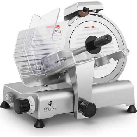 Royal Catering – Trancheuse à jambon 250 mm – Puissance 150 W – Vitesse 480 tr/min – Épaisseur de coupe réglable 0 à 8 mm – Acier inoxydable (1/7)