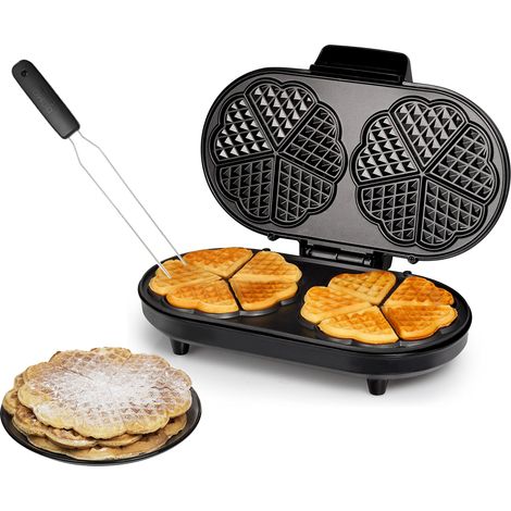 Doppel Waffeleisen & Gabel 10 dünne Herzwaffeln 2x Ø16cm Herzchen Waffelbäcker (1/5)