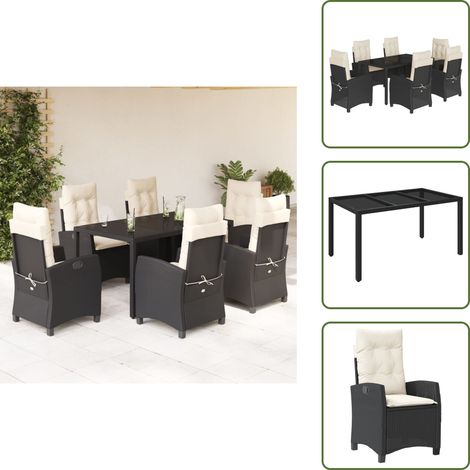 Poltrone da giardino - vidaXL Set da Pranzo da Giardino 7 pz Nero con Cuscini in Polyrattan - Rattan