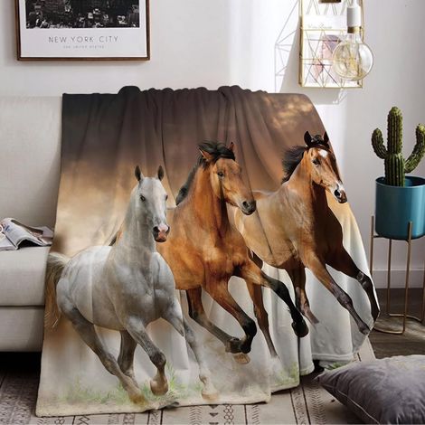 Couverture Douillette en Flanelle pour Enfant - Impression 3D - en Microfibre Moelleuse - Couverture Polaire - pour lit, canapé (Cheval 02, 150 x 200 cm) (1/5)