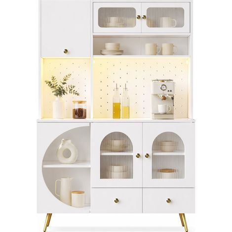 CHICFURN Columna de cocina 120x40x176 cm blanca con LED, USB, enchufes y almacenaje (1/5)
