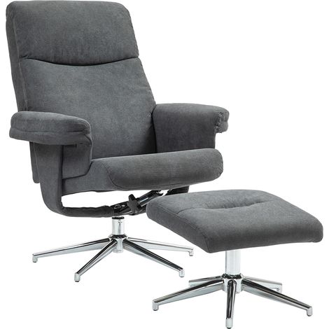 Fauteuil avec repose-pieds, dossier réglable, aspect velours, charge max 150 kg, couleur anthracite (1/5)