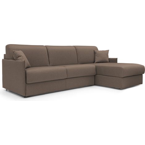 Evans Divano letto angolare con penisola in morbido tessuto impermeabile T13 272 cm Sinistro (mat. 160x197)  marrone