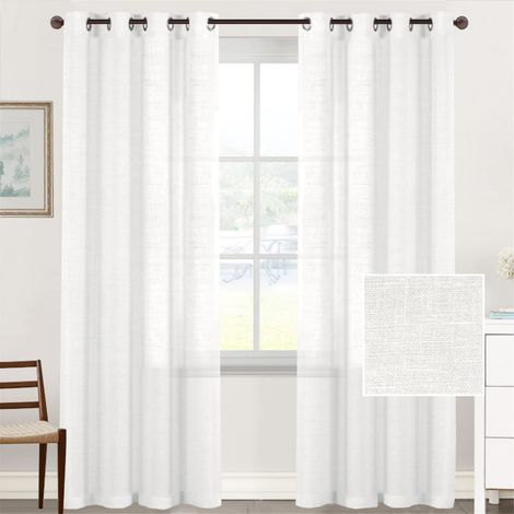 Blanc Rideaux Voile en Lin Semi-Transparents à Œillets 2 Pcs 132x241 cm, Sans Tringle, pour Salon Balcon Chambre Salle de Bain (1/5)