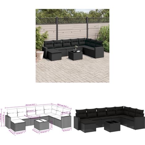 9-tlg. Garten-Sofagarnitur mit Kissen Schwarz Poly Rattan - Gartenmöbel Set - Outdoor Möbel - Rattan Sofa - Lounge Set - Esstisch - Home & Living (1/3)
