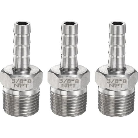 3Pcs Raccords Cannelé en Acier Inox 8mm Cannelé x 3/8"NPT Mâle (1/5)