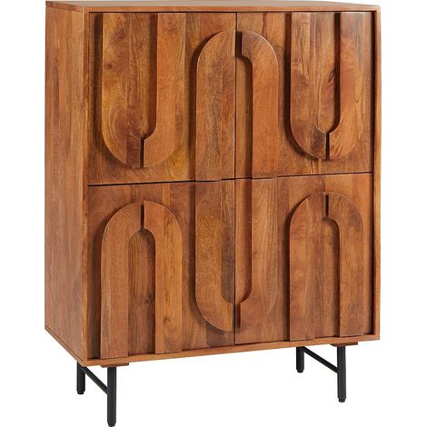 Buffet haut avec 4 portes en bois de manguier et métal noir - Naturel - MIZORAM de Maison Céphy (1/4)