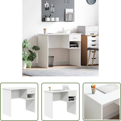 Bureau blanc - Bureau avec tiroir Blanc 90 x 49 x 75 cm Bois d'ingénierie (1/5)