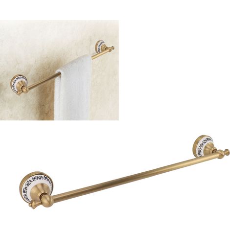 Porte-serviettes tout cuivre, barre simple, porte-serviettes de salle de bain de style européen, tringle de suspension, étagère de rangement pour salle de bain, style antique. (1/5)