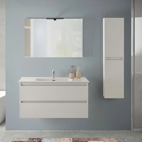 Mobile bagno sospeso 100 cm rovere bianco con pensile H 125 cm Nadia (1/5)