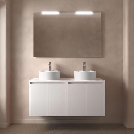 Meubles de salle de bains NOJA 1200 4 portes BLANC BRILLANT + Plan vasque (1/2)