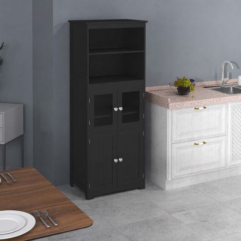 Armoire de cuisine buffet cuisine vaisselier meuble de rangement multi-rangements dim. 60I x 30P x 162H cm noir (1/5)
