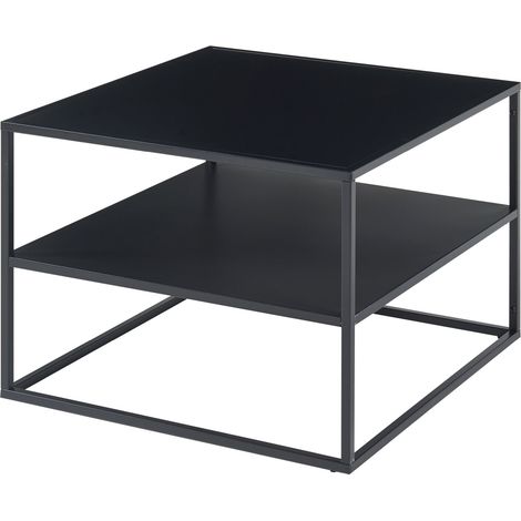 Tavolino da caffè consolle laterale con piano quadrato e ripiano 60 x 60 x 45 cm acciaio nero opaco 030010853