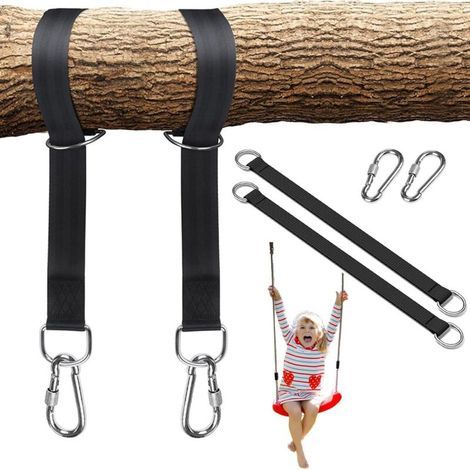 50 cm x 25 mm Hängemattengurt mit Karabinern und D-Ringen, Baumschaukelgurt, robustes, drehbares Seil-Aufhängegurt-Set für Camping- und Gartenschaukeln (1/5)