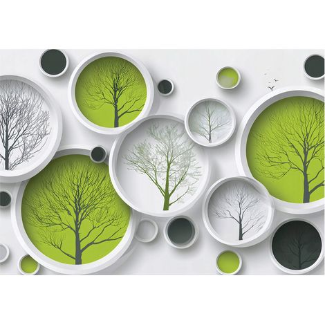 Papier peint mural abstrait 3D arbres géométrie intissé grand format design intérieur salon chambre pas cher 150x105 cm (1/5)