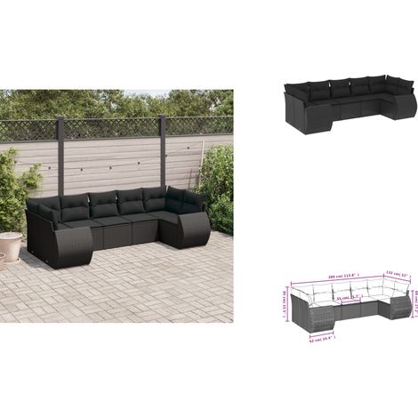 7-tlg. Garten-Sofagarnitur mit Kissen Schwarz Poly Rattan - Gartenmöbel Set - PE-Rattan Möbel - Outdoor Lounge - Gartenlounge - Esstischgarnitur (1/3)