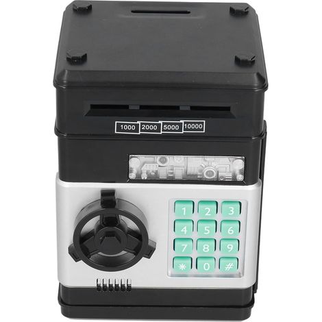 Coffre-fort électronique ATM noir argenté avec mot de passe, tirelire à billets automatique, cadeau d'anniversaire pour enfant (sans piles) (1/5)