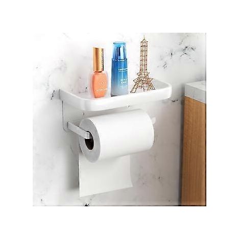 Porte-papier toilette en aluminium sans perçage, porte-rouleau avec étagères spacieuses, porte-papier toilette auto-adhésif, porte-papier mural pour salle de bain (1/5)