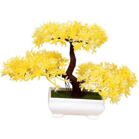 Arbre bonsaï artificiel en pot, plante décorative, fausses plantes pour chambre, intérieur, décoration de style champêtre-Yellow