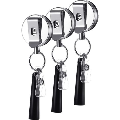Porte-badge rétractable en métal avec porte-stylo, porte-badge flexible à tirer, porte-crayon portable en silicone élastique avec clip et anneau porte-clés pour charpentier, infirmier, enseignant, ouv (1/5)