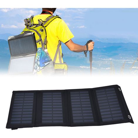 Cargador solar USB plegable de 20 W – 4 paneles con silicona impermeable para acampar (1/5)