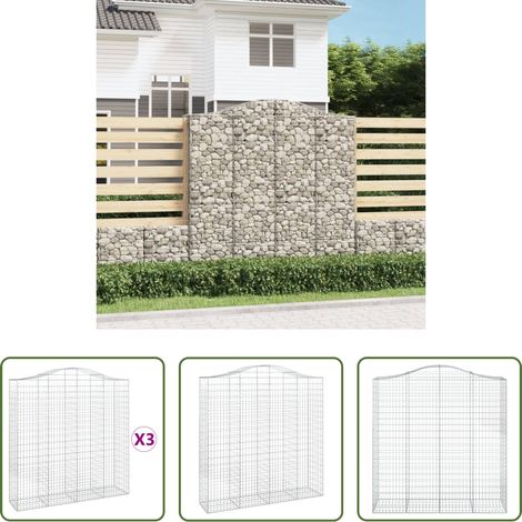 Schalldämmung - Gabionen mit Hochbogen 3 Stk. 200x50x200/220cm Verzinktes Eisen (1/5)