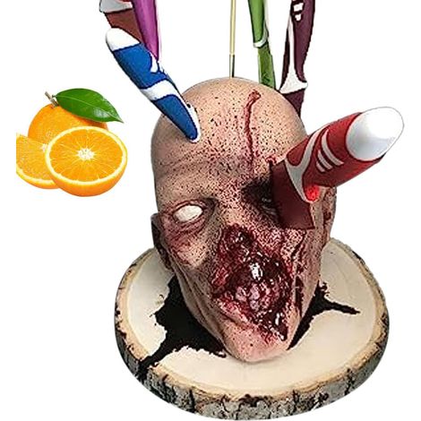 Décor de cuisine d’Halloween, cuisine effrayante, kit maison hantée Support de coupe-fruits de statue de tête de résine effrayante Ornement décoratif d'Halloween pour les fêtes dans la maison (1/5)
