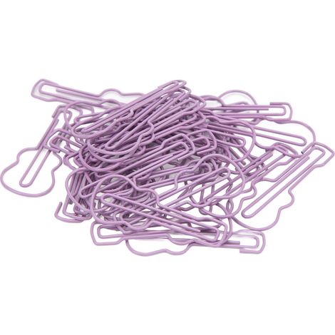 50 trombones de bureau violets en forme de guitare - Pince à papier décorative portable (1/5)