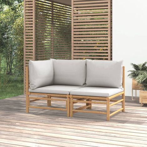 Salon de jardin 2 pcs - Ensemble Table et Chaise de Jardin - avec coussins gris clair bambou BV610662 - BonneVie (1/5)