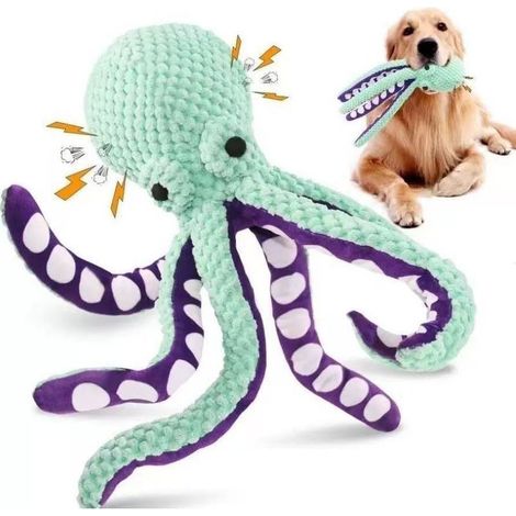 Cette pieuvre en peluche interactive avec effets sonores est un jouet doux adapté aux chiens de taille moyenne à grande, offrant des moments de jeu amusants et une compagnie rassurante. (1/5)