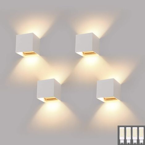 4 Pcs Appliques Murales Interieur/Exterieur 9W, Nior Lampe Murale LED Blanc Chaud 3000K Moderne Applique Murale pour Chambre Maison Couloir Salon (G9 LED ampoule Inclure) (1/5)