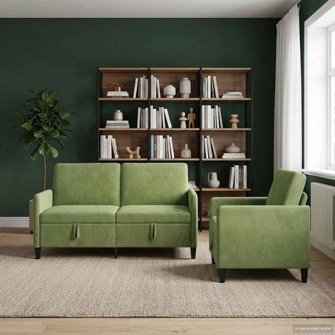 vidaXL Canapé avec rangement 2 pc Vert clair Polyester (1/5)