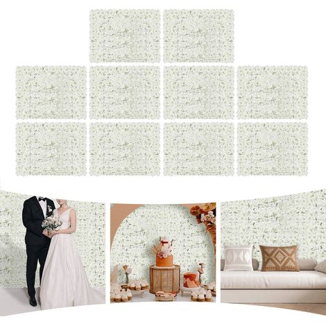 10er-Pack Kunstblumen-Wandpaneele, 60 x 40 cm, Wanddekoration, dekorative Hortensien, für Zuhause, Party, Hochzeit, Weihnachten, Festival, Foto, Hintergrund (weiß)