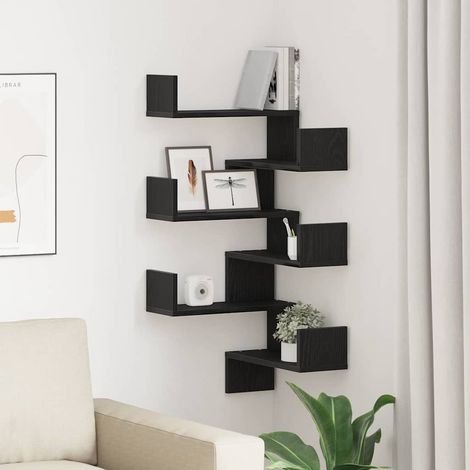 Étagère d'angle murale 2 pcs-Étagère murale-Étagère Suspendue Chêne noir 40 x 40 x 49.5 cm 280955 (1/5)