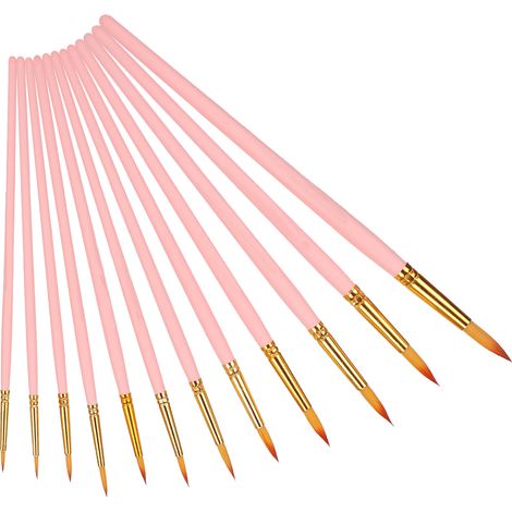 Ensemble de 12 pinceaux pour aquarelle, outils de peinture, fournitures artistiques, poils en nylon souple, tige rose
