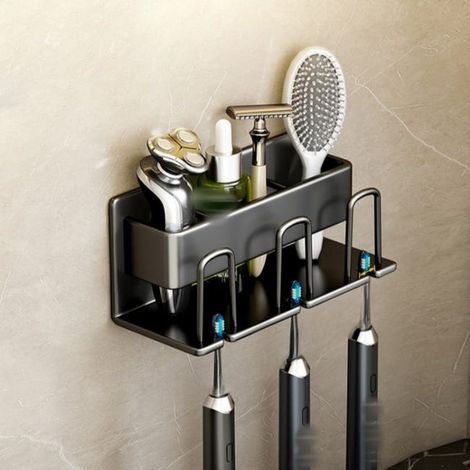 Wandmontierter Zahnbürsten- und Zahnpastahalter, Badezimmer-Aufbewahrungsbox aus Metall ohne Bohren, 3 Tassen inklusive, 20 × 7,5 × 8 cm