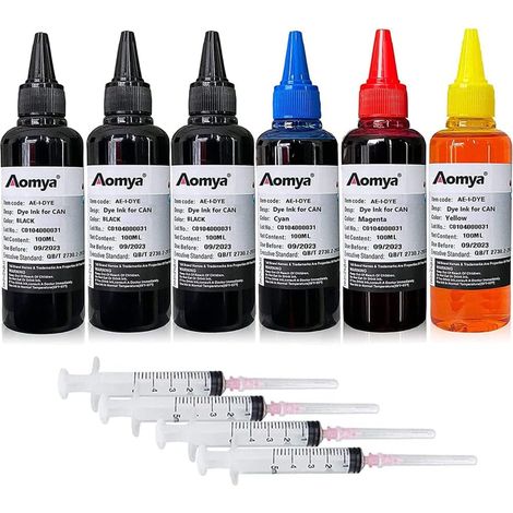 600ml Lot de 6 Cartouches d'encre Rechargeables pour imprimante Jet d'encre Canon PGI-545 PGI-540 PGI-550 CLI-551 PGI-570 CLI-571 PGI-580 PGI-525 PGI-520 CLI-521 avec 4 seringues 3BK+CMY (1/5)