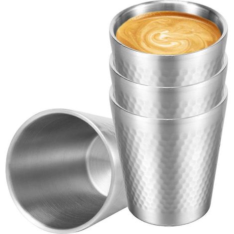 Set aus 4 doppelwandigen Bechern aus Edelstahl 304, 300 ml Fassungsvermögen. (1/5)