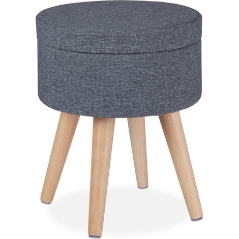 Pouf da toeletta rotondo 2 in 1 con funzione tavolino da stoccaggio 40 x 40 x 45 cm in tessuto grigio 130010889