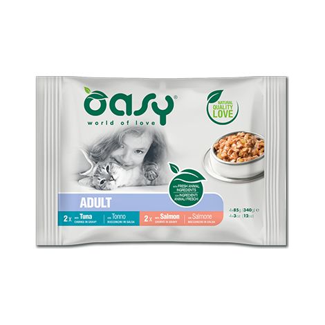 Oasy Cat Bocconcini in Salsa Adult Fish Selection - Oasy Cat Bocconcini in Salsa Adult Fish Selection - Confezione da 4x85 Gr (1/2)
